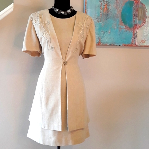 Vintage/Dawn Joy II/Tan/Embroidered/ Dress - Picture 8 of 11